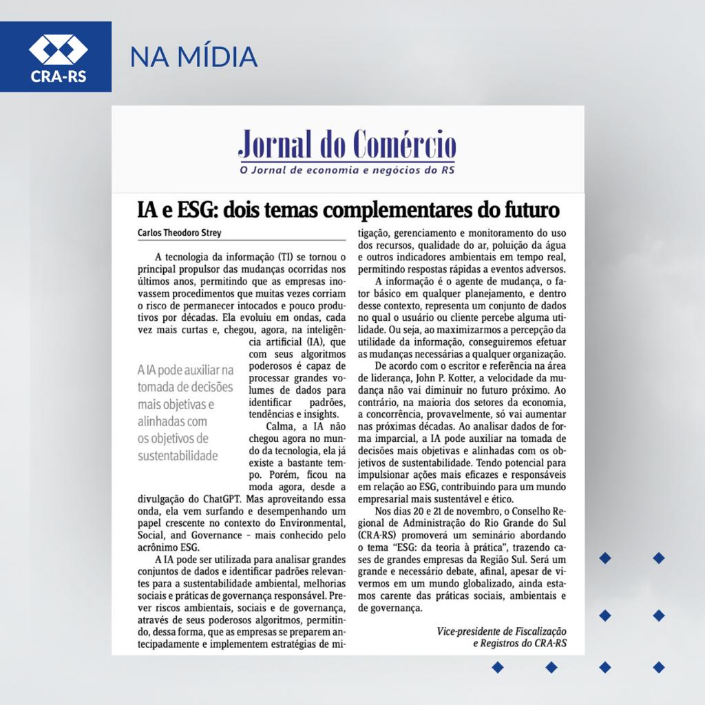 Artigo de opinião do Vice-presidente Adm. Carlos Strey é divulgado no Jornal do Comércio